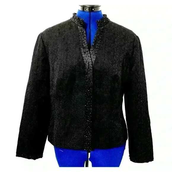 Adrianna Papelle Black Bead Accents Blazer Size 14 Button Up Holiday Classic - Picture 1 of 9